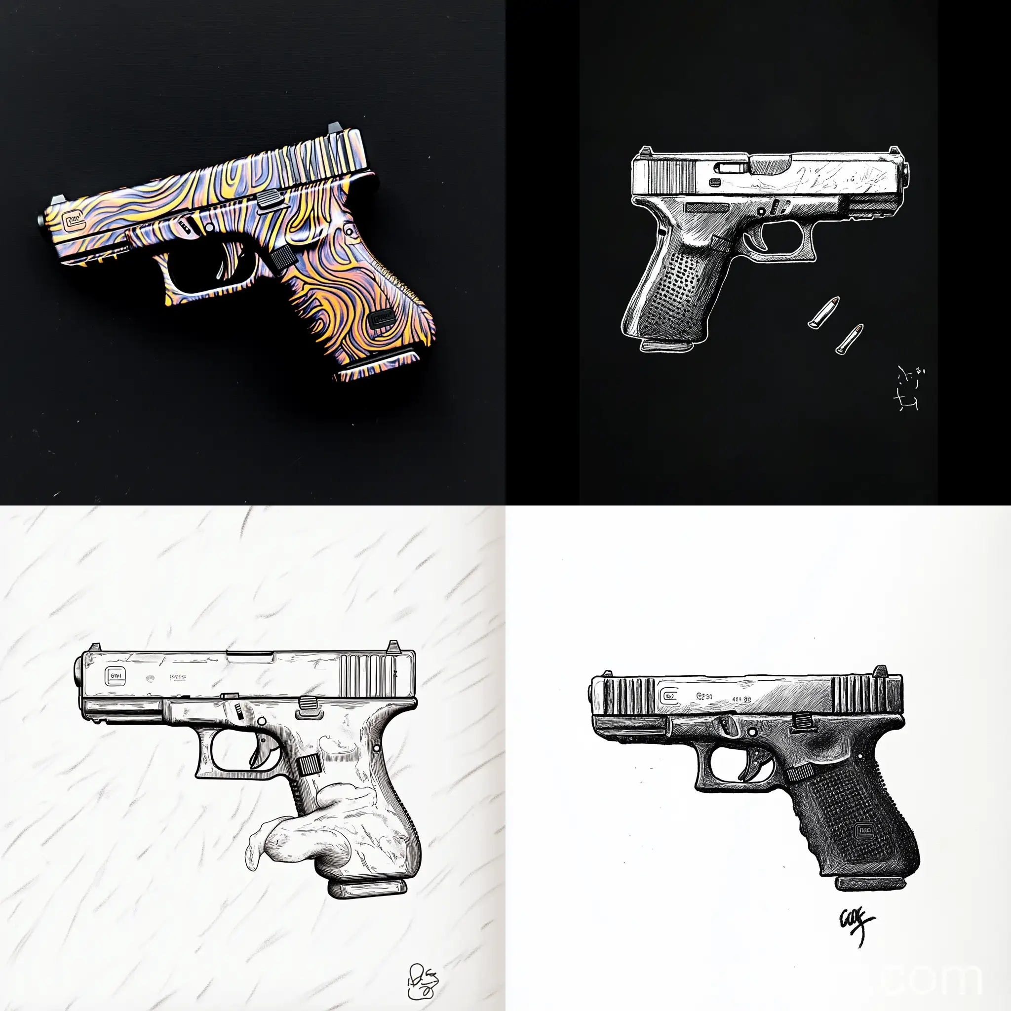 Glock-Pistol-with-Detailed-Shadows-and-Highlights
