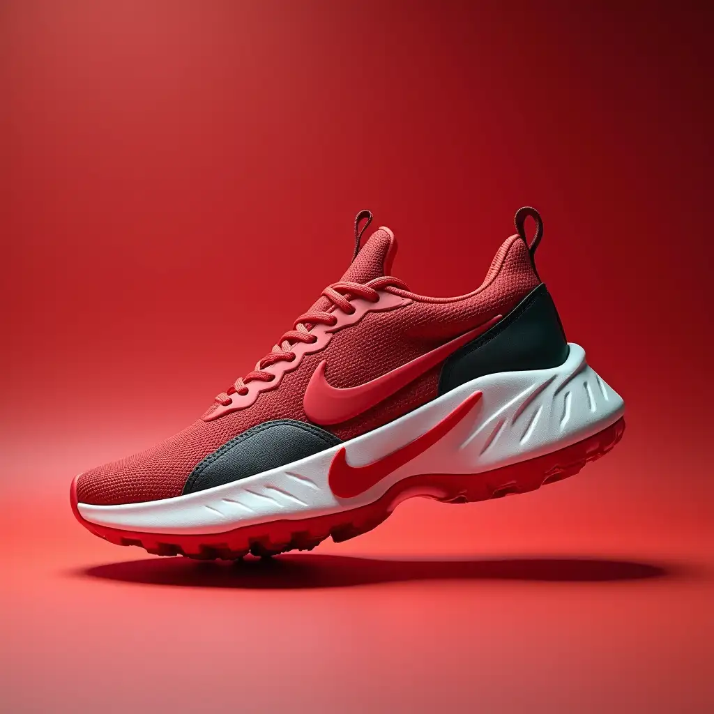 nike shoe side view 45 angle tilted forward futuristic modern cool colors and style red