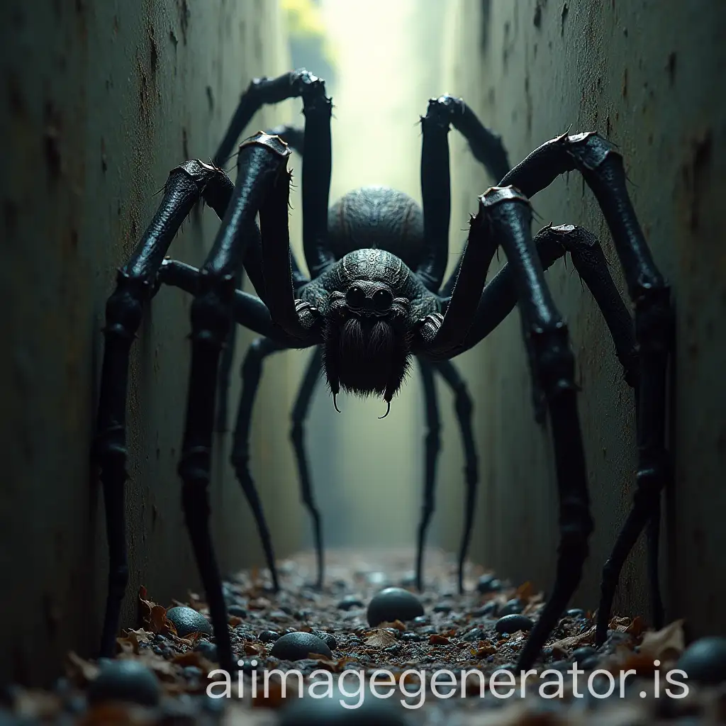 giant spider in a narrow corridor