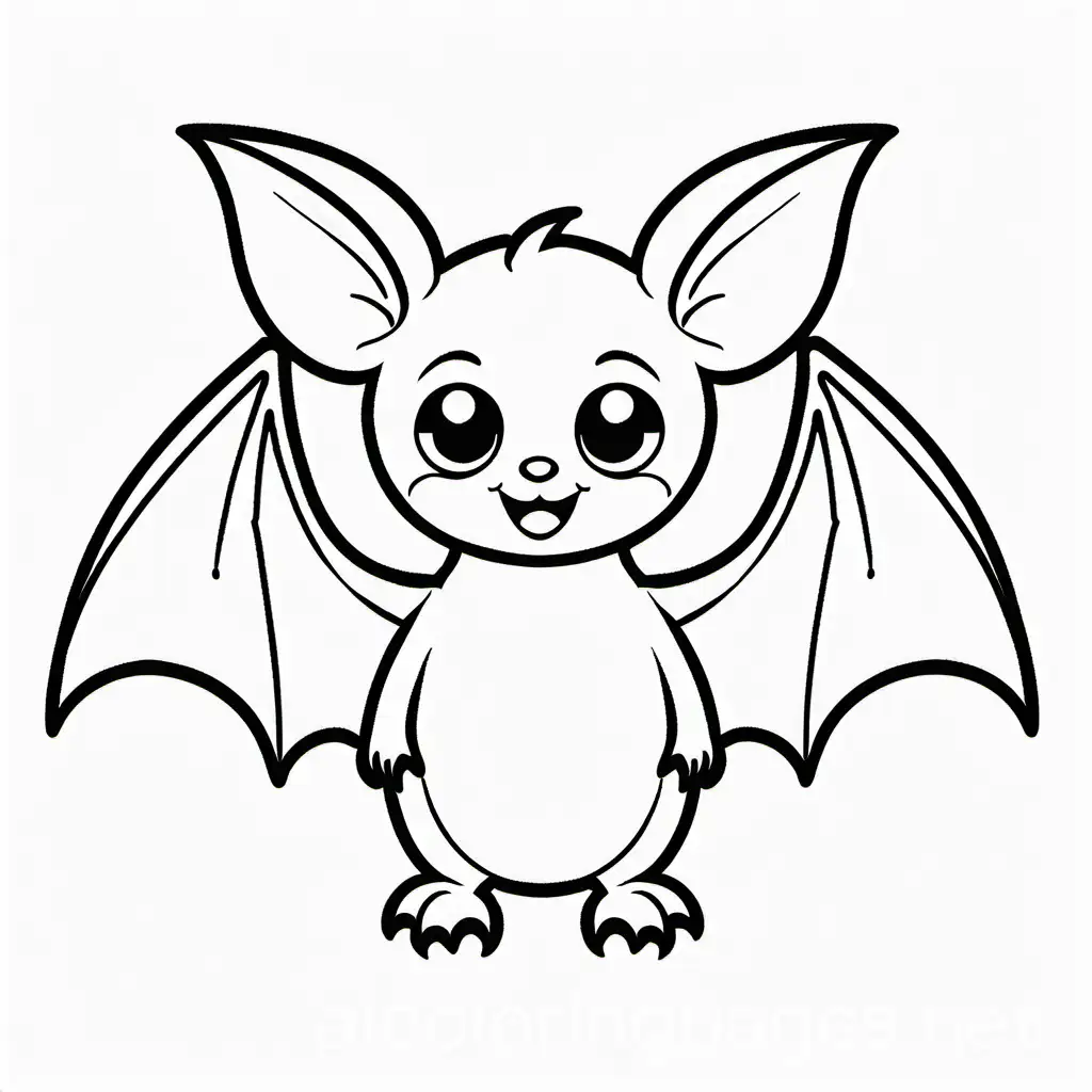 cute baby bat, Coloring Page, black and white, line art, white background, Simplicity, Ample White Space. The background of the coloring page is plain white to make it easy for young children to color within the lines. The outlines of all the subjects are easy to distinguish, making it simple for kids to color without too much difficulty