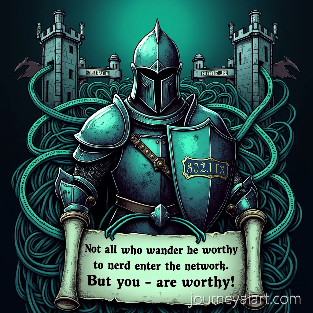 Medieval-Knight-with-NetworkKnight-and-Network-Castle-Shield-and-CastleRouter-in-Digital-Engraving-Style