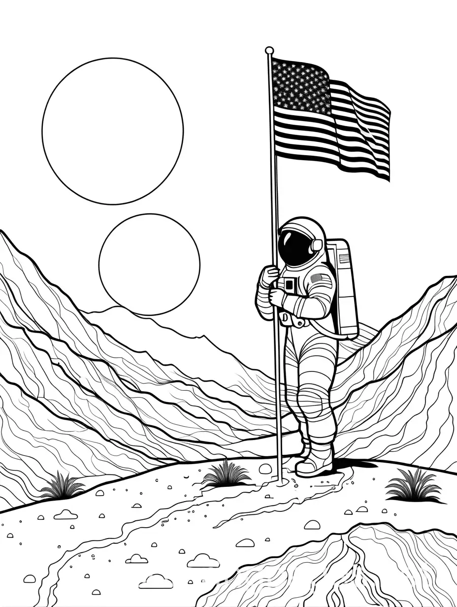 Astronaut-Planting-a-Flag-on-an-Alien-Planet-Coloring-Page