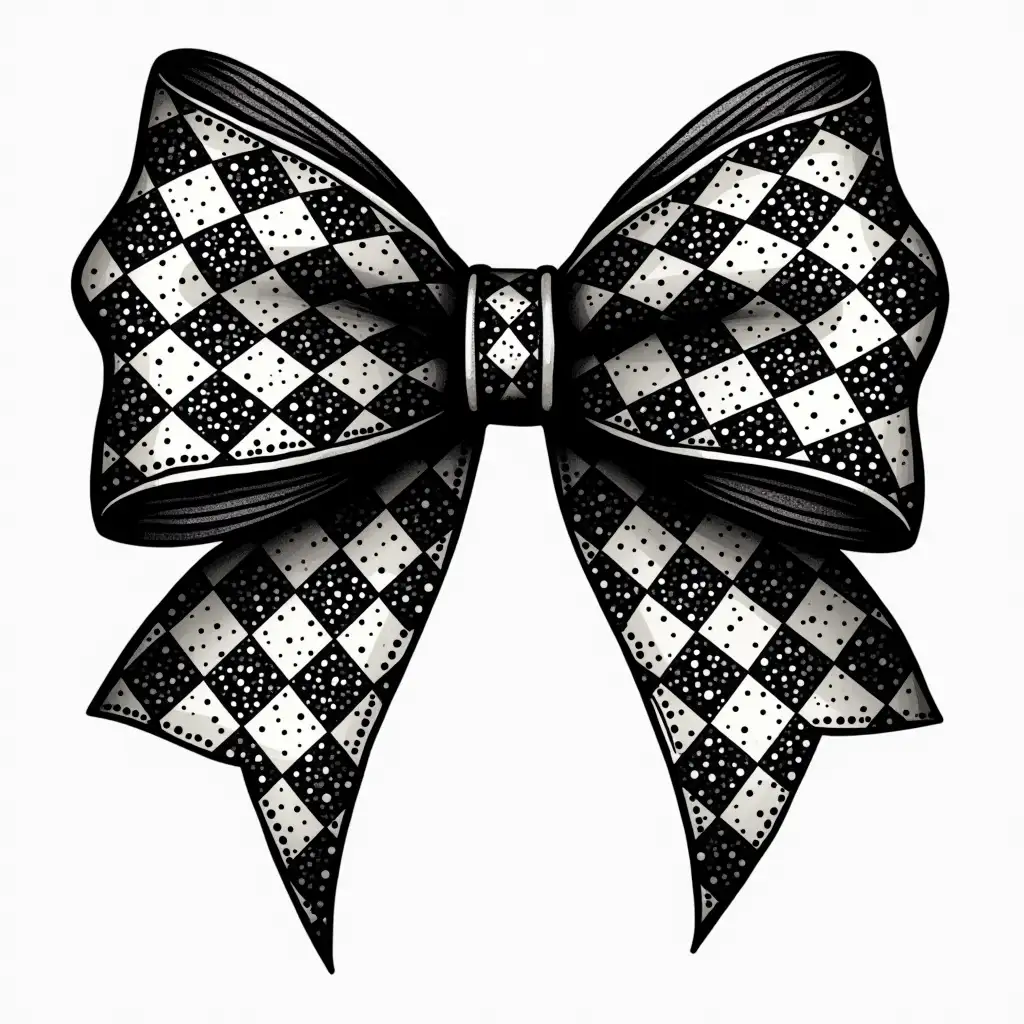 Black-and-White-Checkered-Print-with-Glitter-Bow-and-Retro-Western-Aesthetic-Clipart