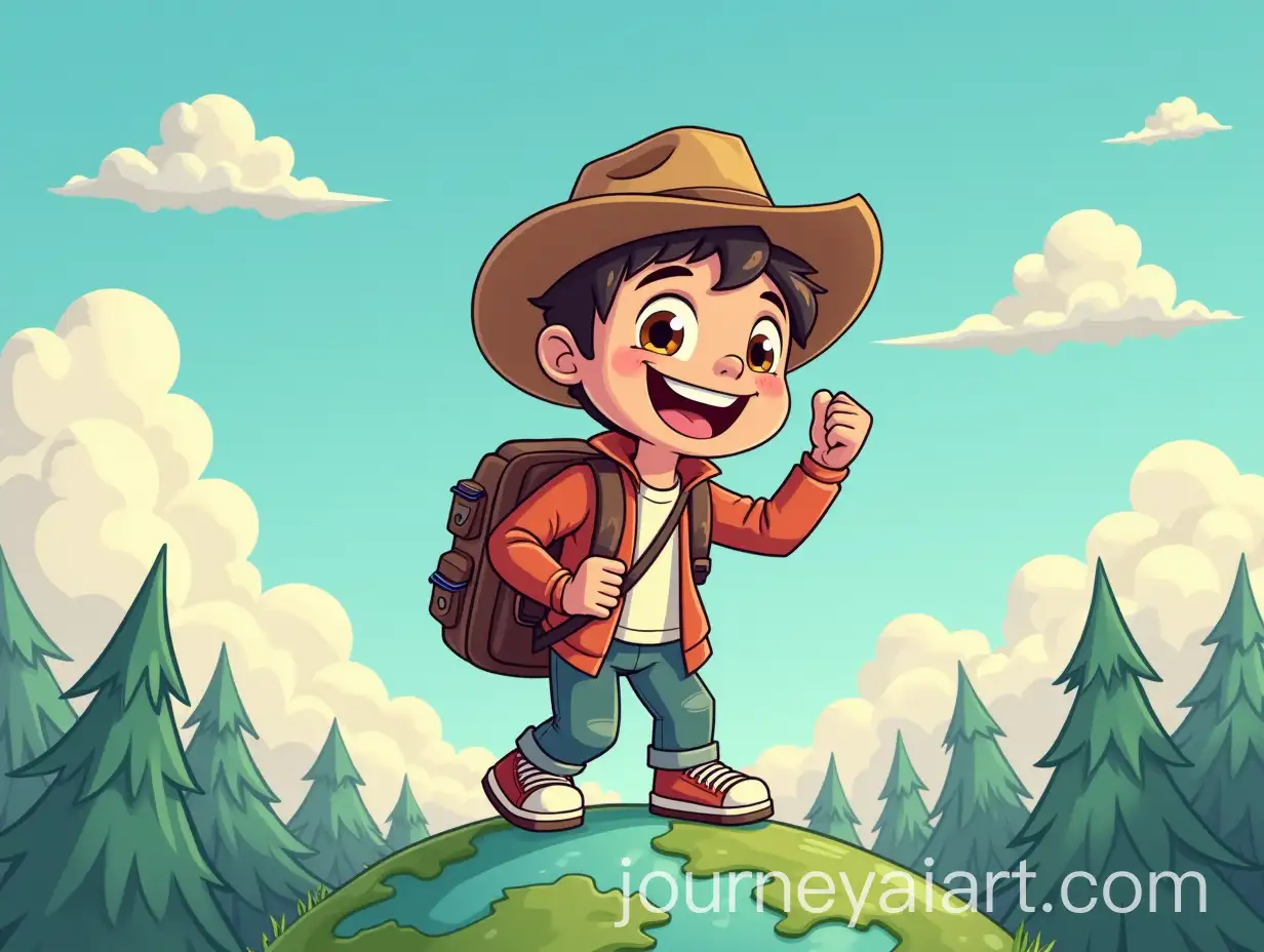 Cartoon-Adventure-Traveler-Exploring-Earth-Map-for-YouTube-Banner