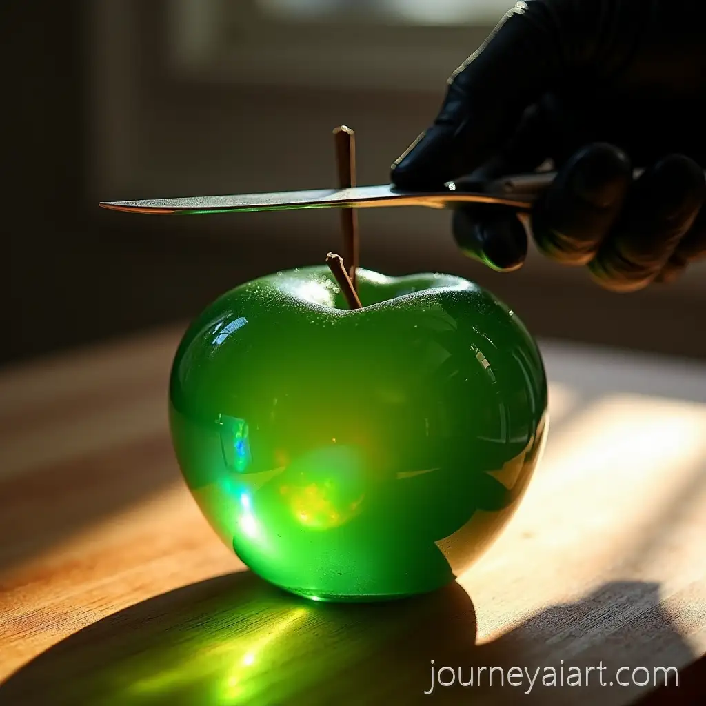 MacroGlass-apple-macro-shot-Shot-of-Green-Glass-Apple-with-Dramatic-Lighting-and-Reflections