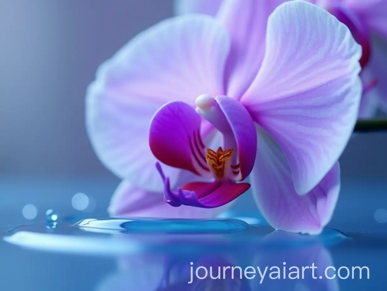 Macro-Shot-of-Purple-Orchid-with-Water-Droplets-and-Gentle-Ripples