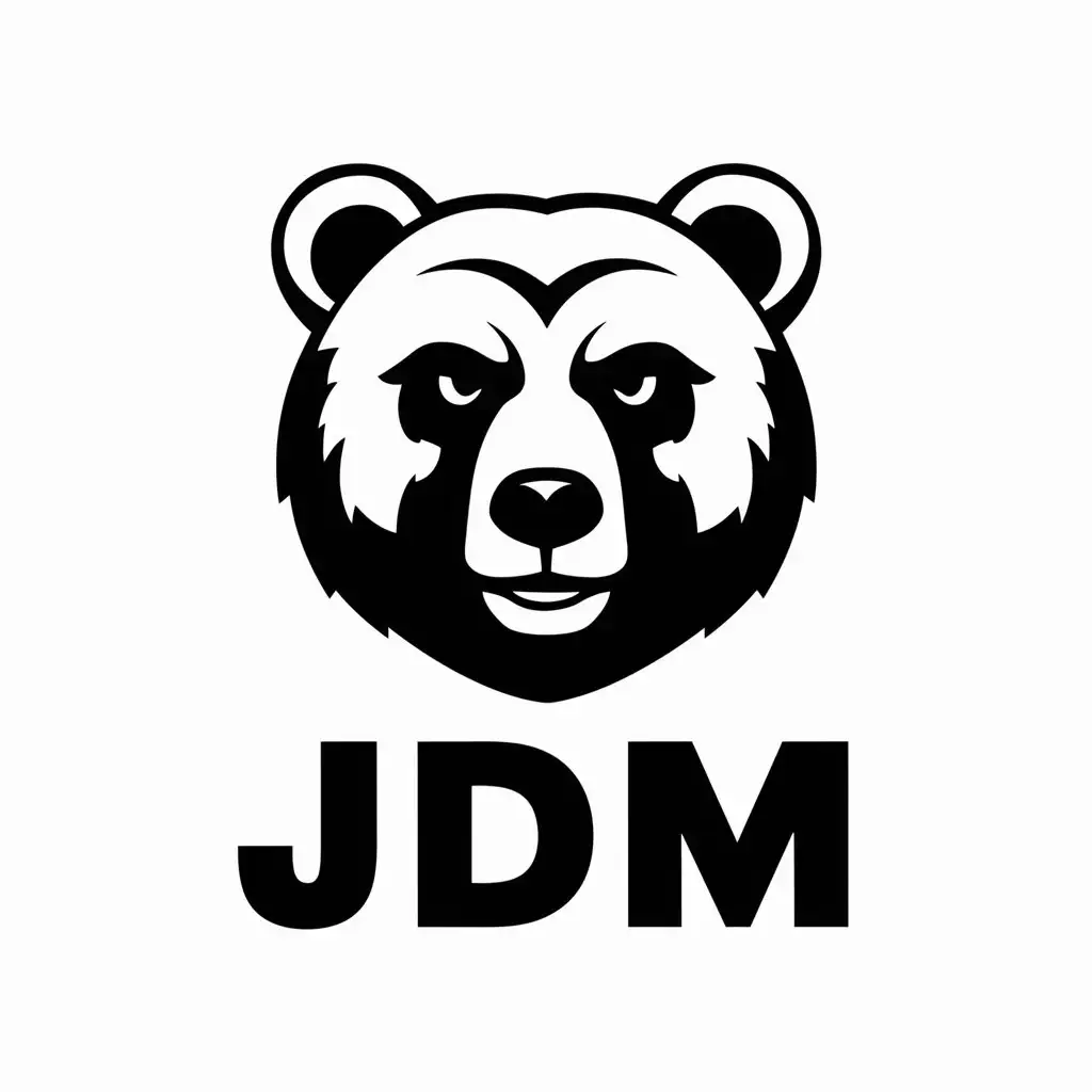 LOGO Design for JDM Bear Face in 3D Black and White Vector Logo