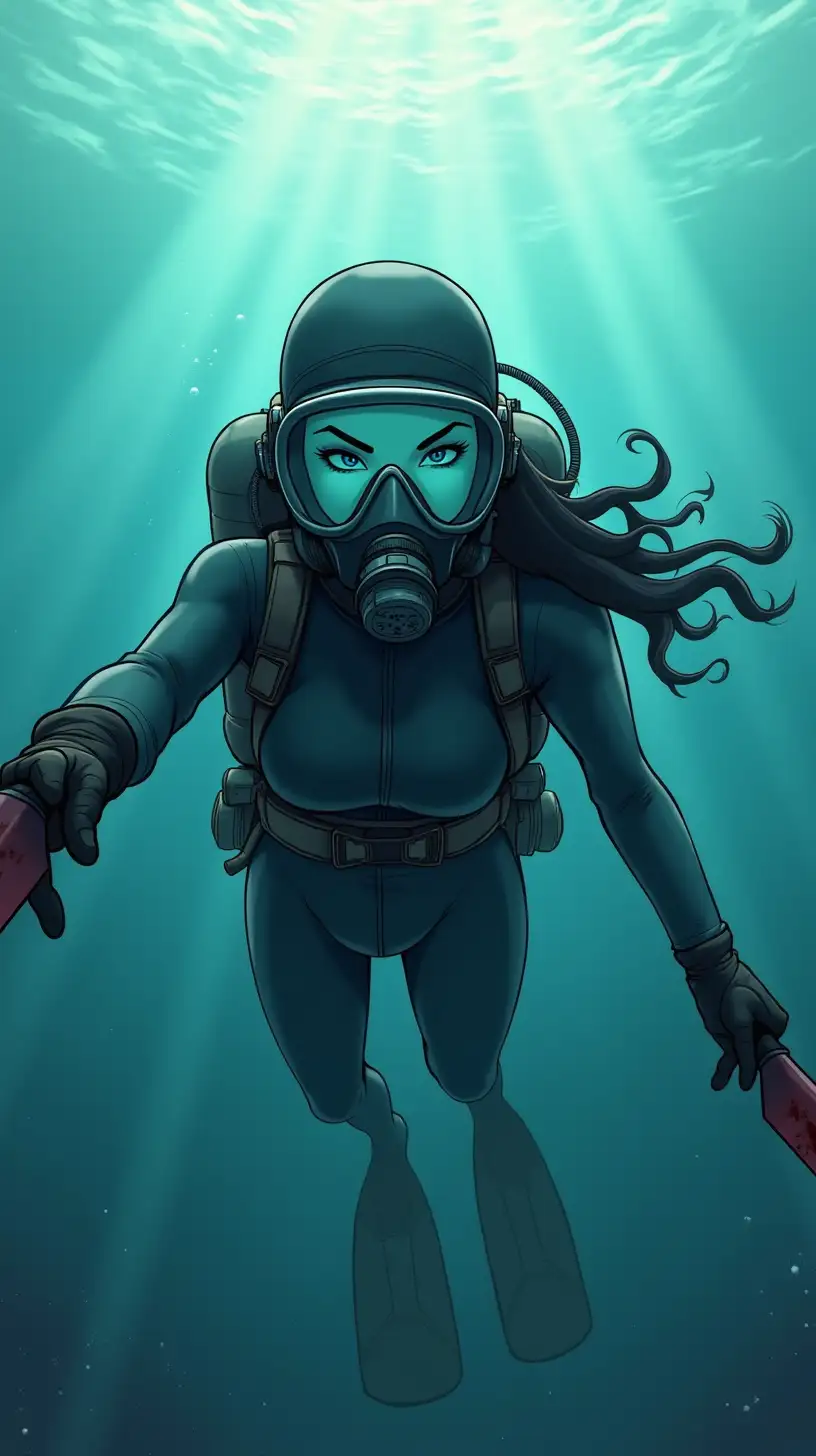 Mysterious Underwater Assassin in Comic Style Perspective