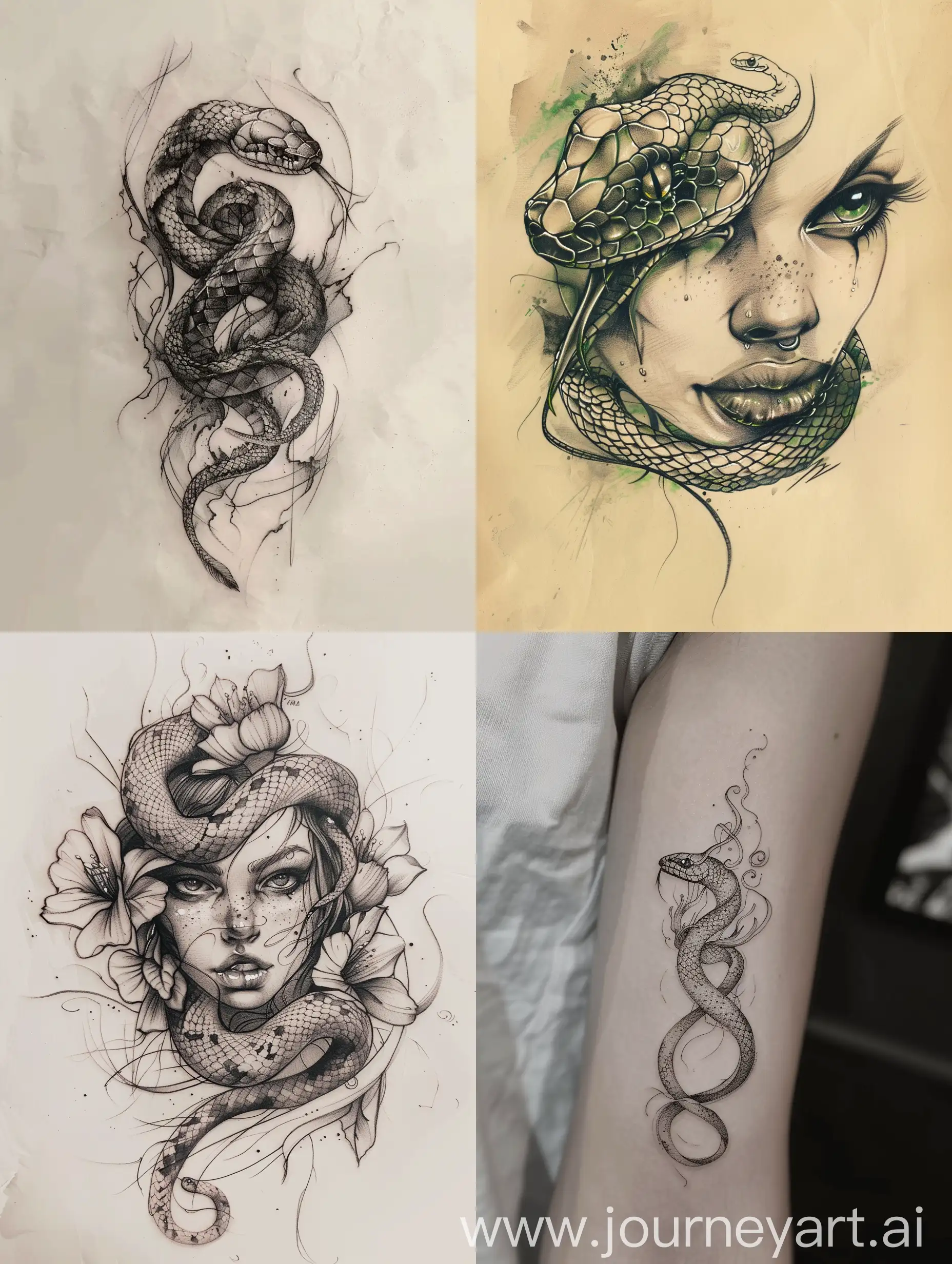 Sketch-Tattoo-Design-for-Girl-Serpentine-Elegance-in-Monochrome