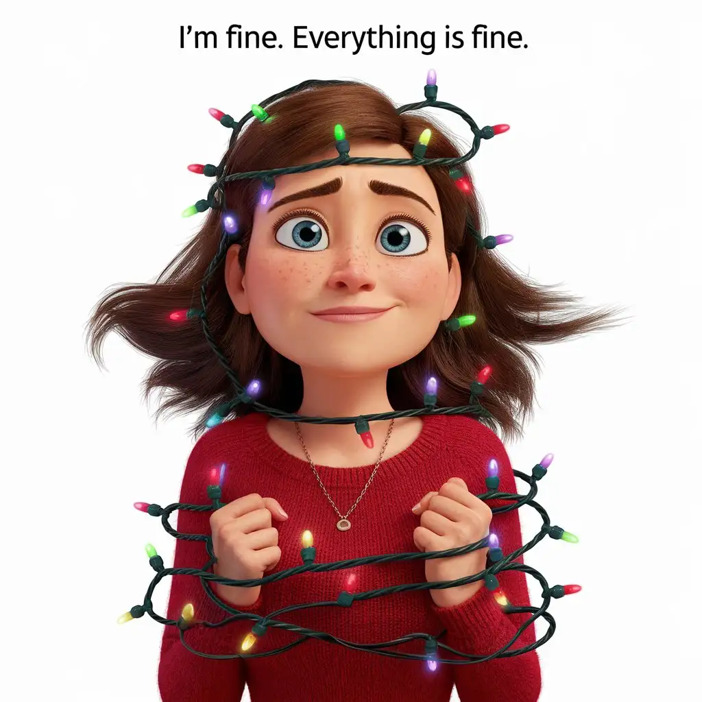 PixarStyle-Woman-Playfully-Entangled-in-Christmas-Lights