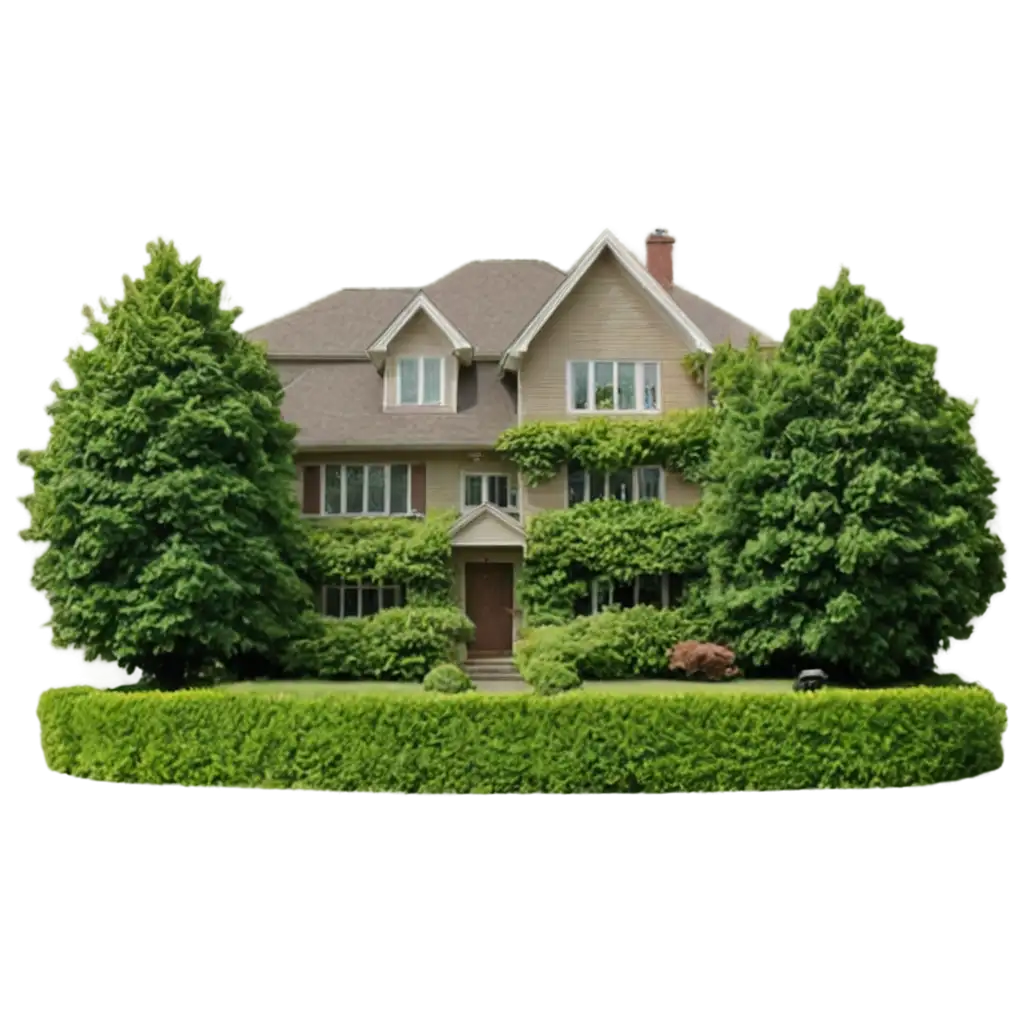 a house with green bushes around it