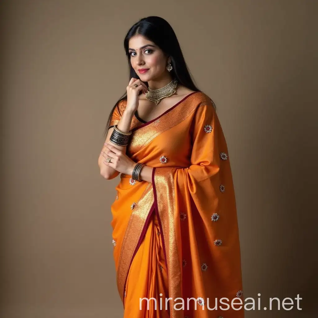 Graceful Woman in Traditional Indian Saree Age 40 Elegant Pose