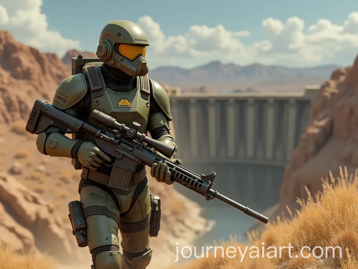 Fallout-New-Vegas-Character-in-NCR-Ranger-Armor-at-Hoover-Dam-with-Sniper-Rifle