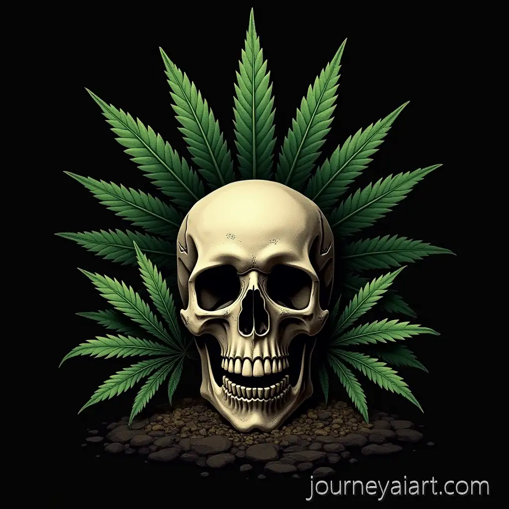 Gloomy-Nighttime-CourSkull-with-marijuana-leavestyard-with-Skull-Marijuana-Leaves-and-Peyote-Cactus