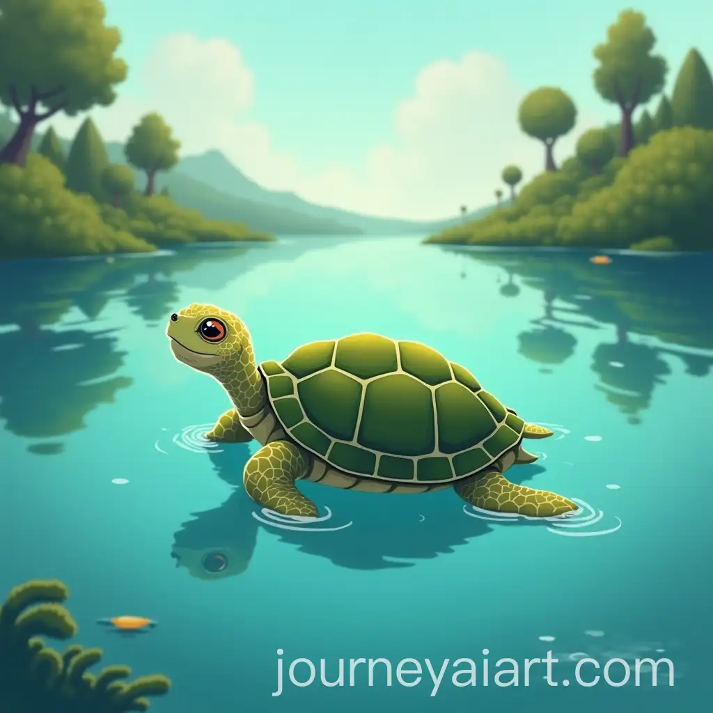 Cartoon-Turtle-Swimming-in-a-Calm-Lake