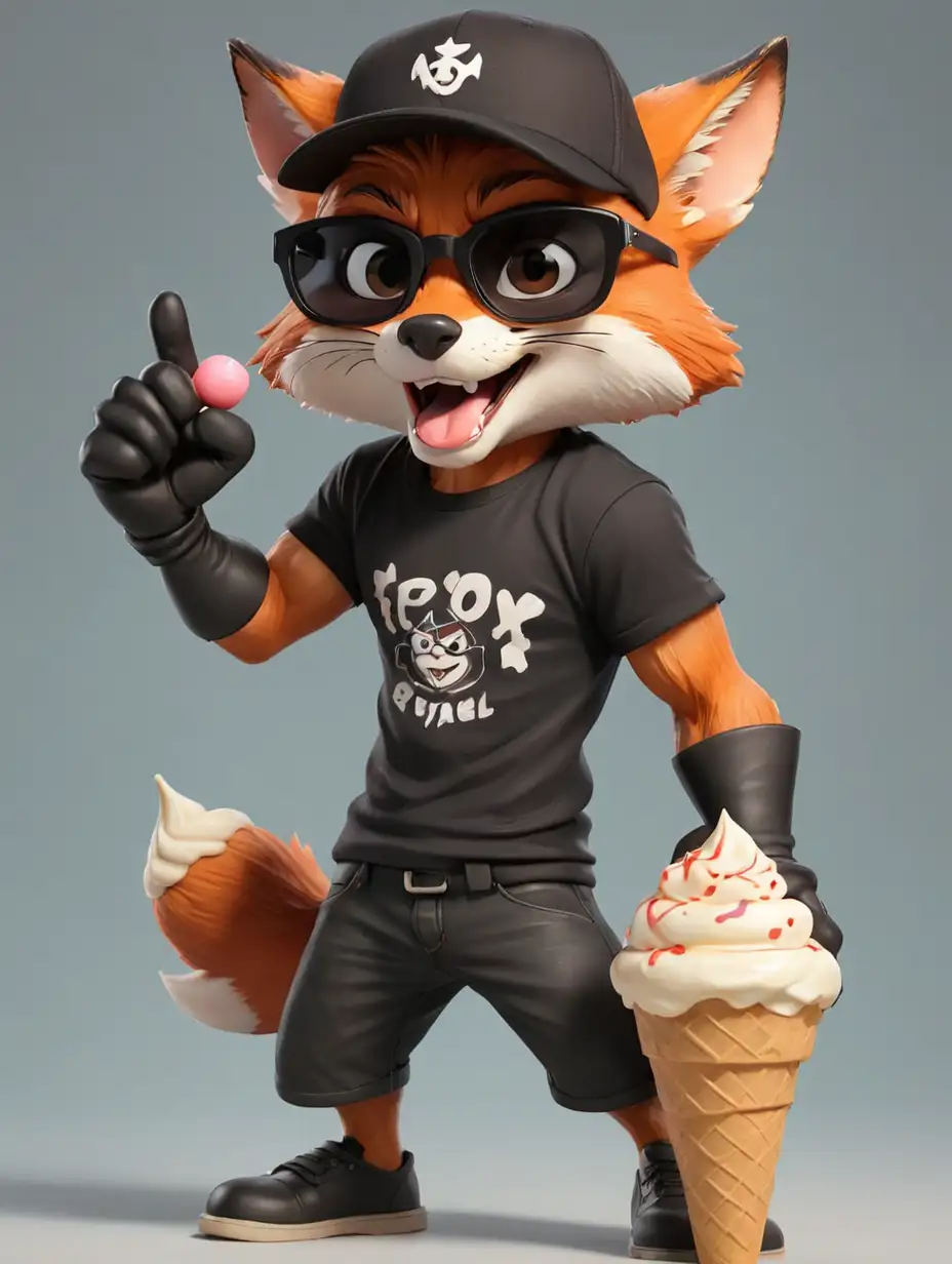 Cartoon Fox Figurine with Ice Cream Cone and Sunglasses