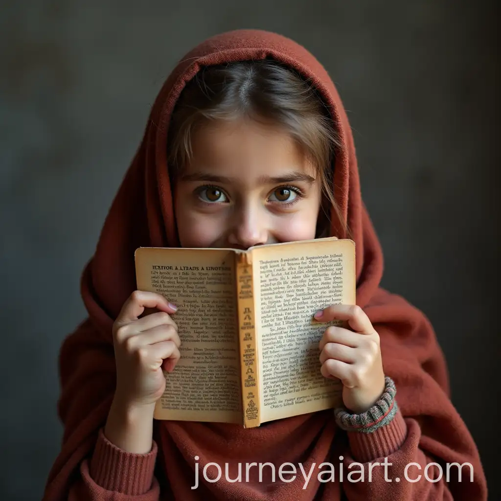 Middle-Eastern-Girl-Holding-a-Book-to-Cover-Her-Face