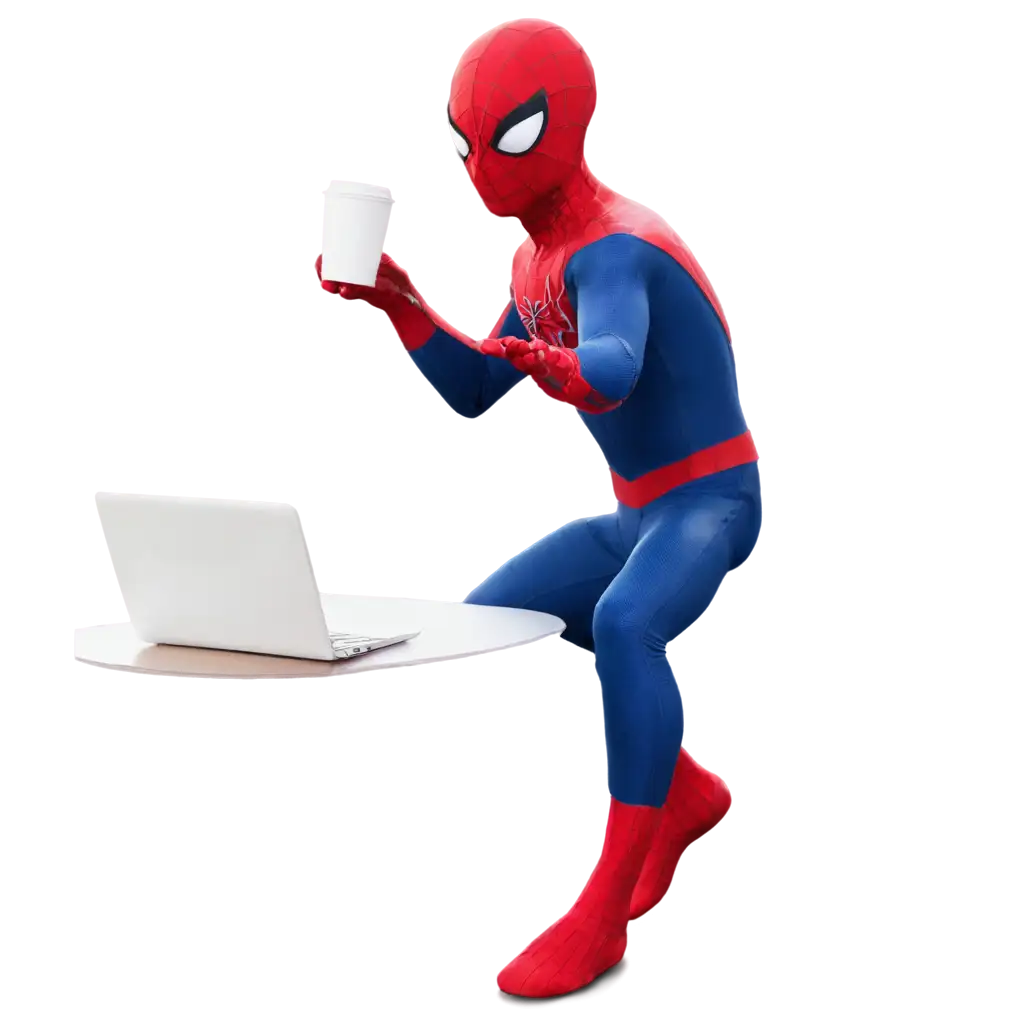 Spiderman-Drinking-Coffee-HighQuality-PNG-Image-for-Creative-Use