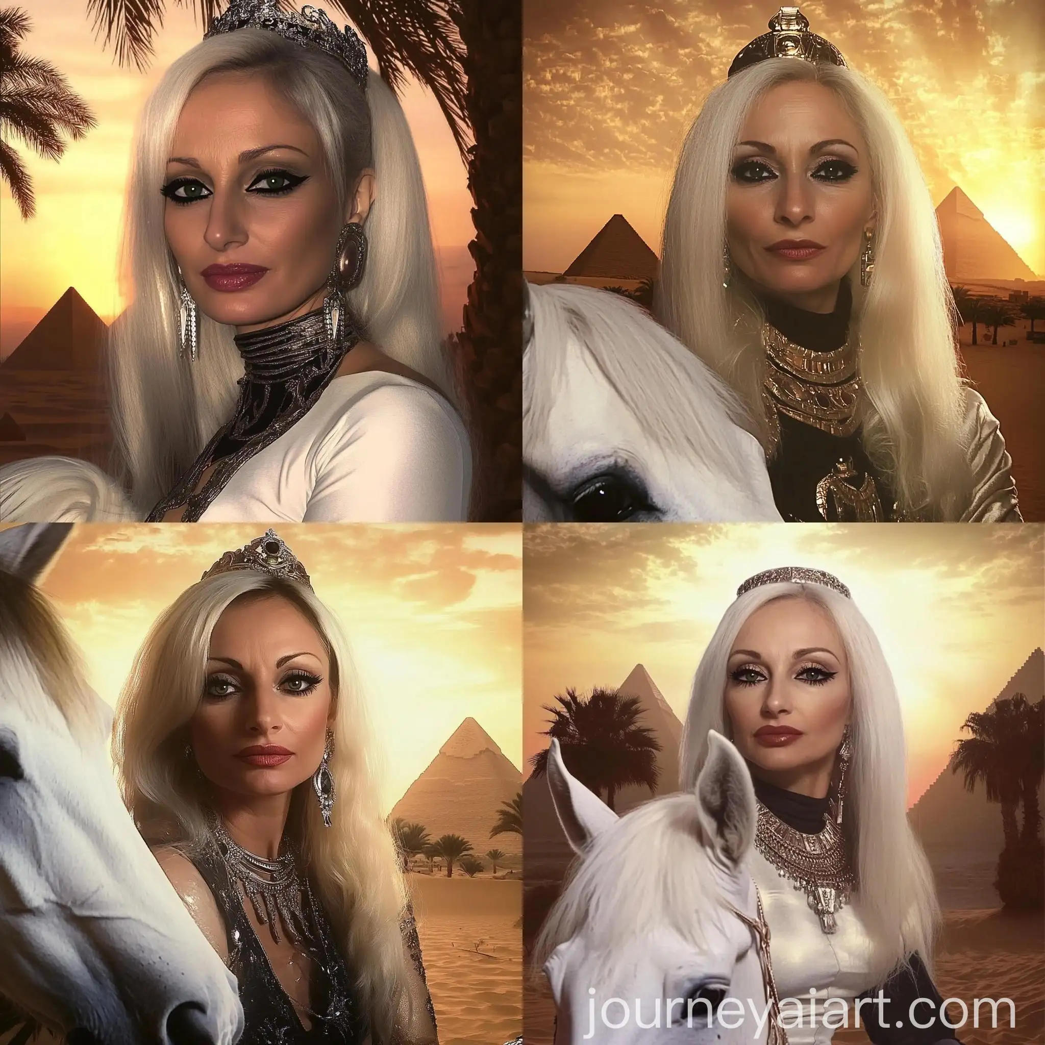 Queen-Cleopatra-Riding-White-Horse-in-Sahara-Sunset