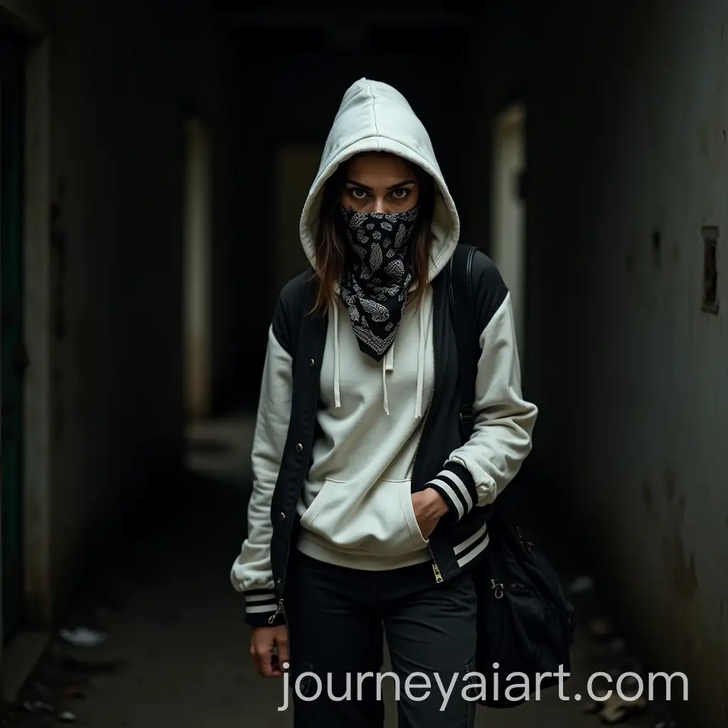 Angry-Young-Woman-in-Urban-Hoodie-Fashion-at-Abandoned-House