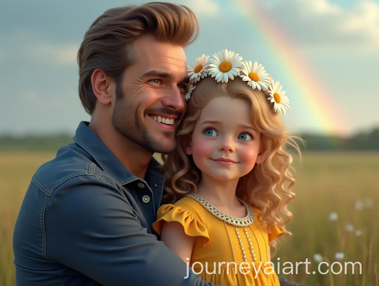 Smiling-2YearOld-with-Daisy-Crown-and-Greaser-Father-Under-a-Rainbow
