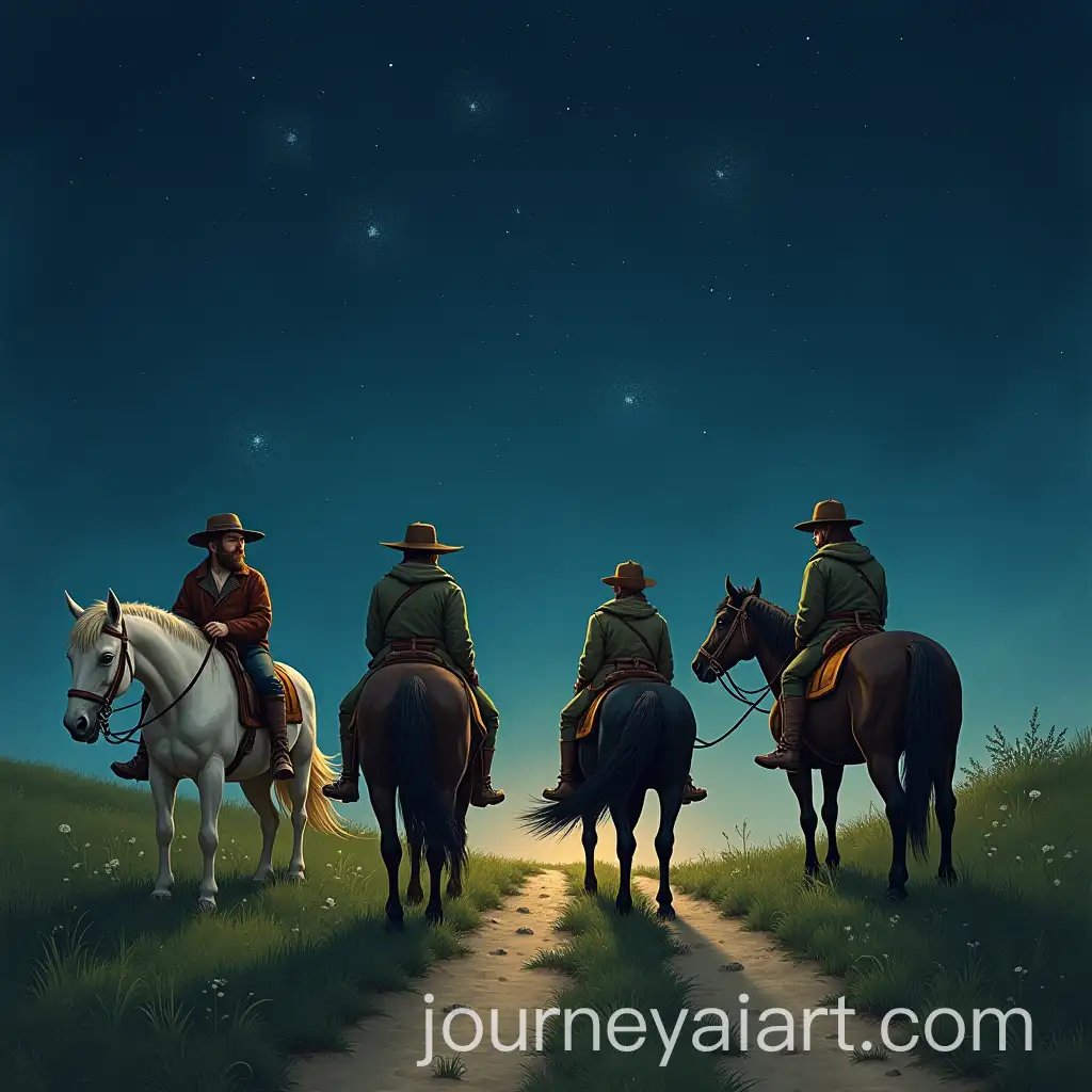 Four-Hobbits-on-Ponies-at-a-Crossroads-Under-a-Starry-Night-Sky