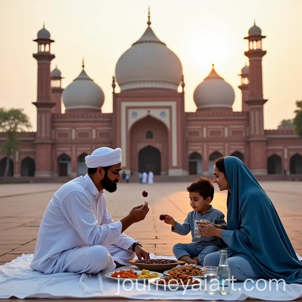 Pakistani-Muslim-Family-Breaking-Fast-at-Badshahi-Mosque-During-Ramadan