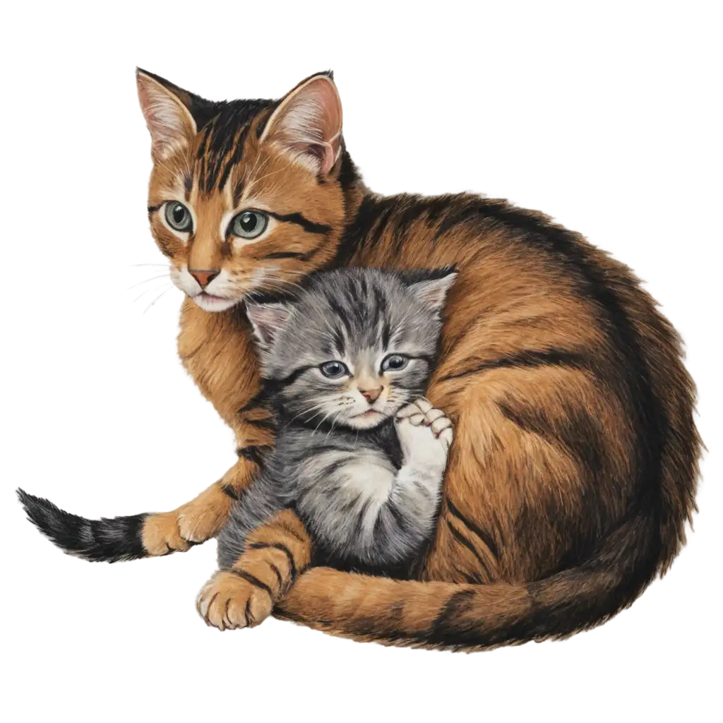 Adorable-Kitten-Nursing-PNG-Image-Heartwarming-Illustration-of-Feline-Care