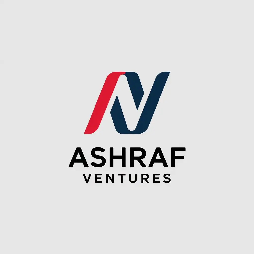 LOGO Design for Ashraf Ventures Red Blue and White with Modern Technology Symbol