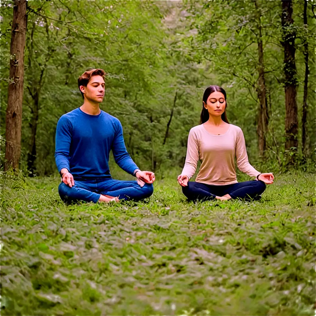 A tranquil nature scene with a couple meditating