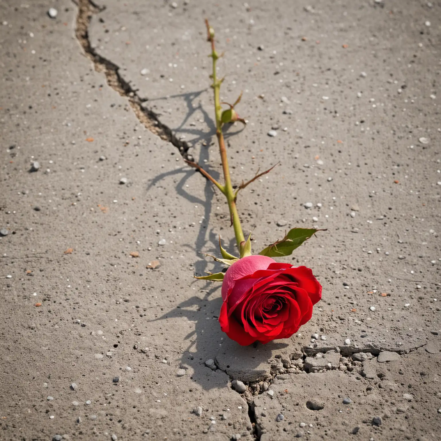Red Rose Emerging from Concrete