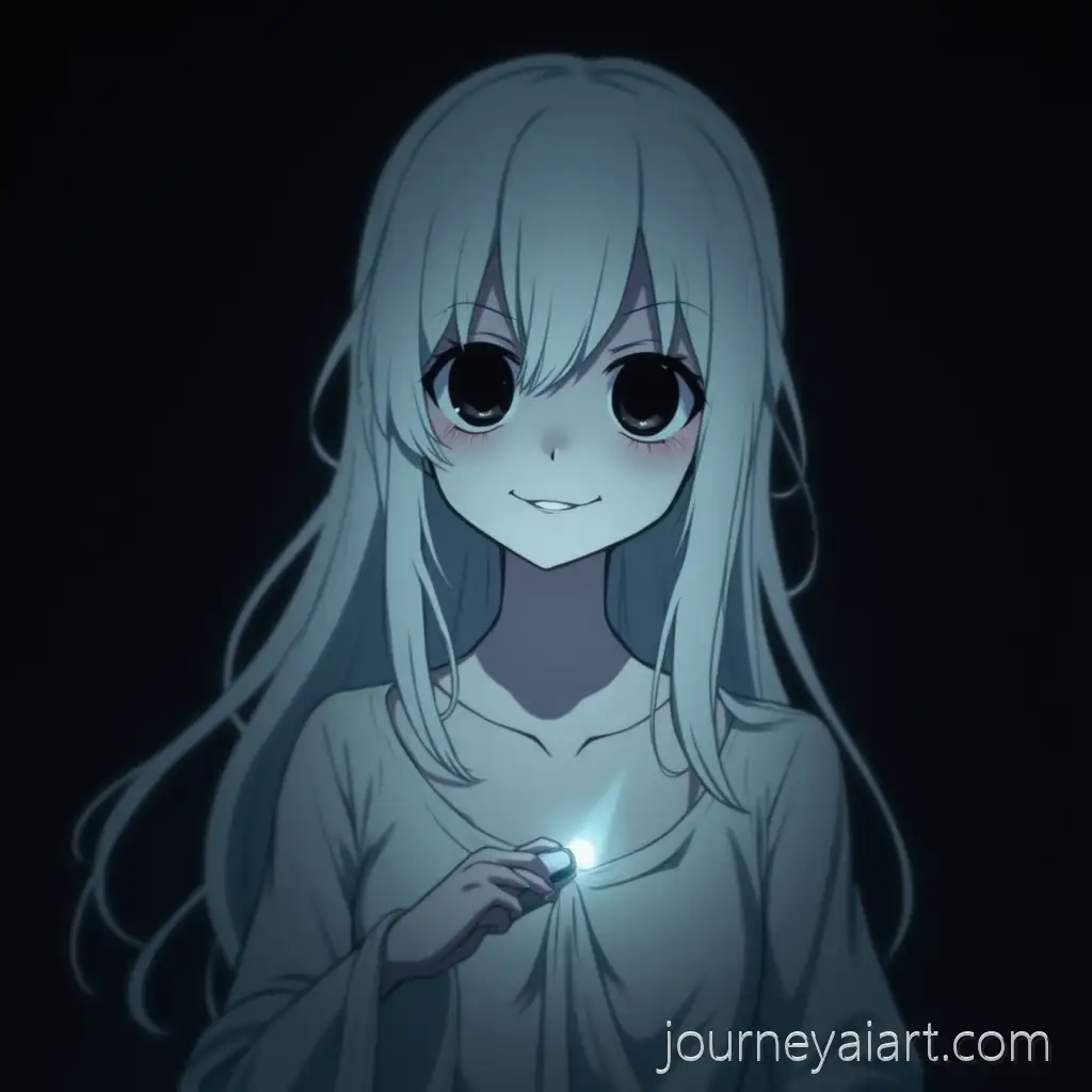 Creepy-Anime-Ghost-Girl-in-Darkness-with-Flashlight-Beam