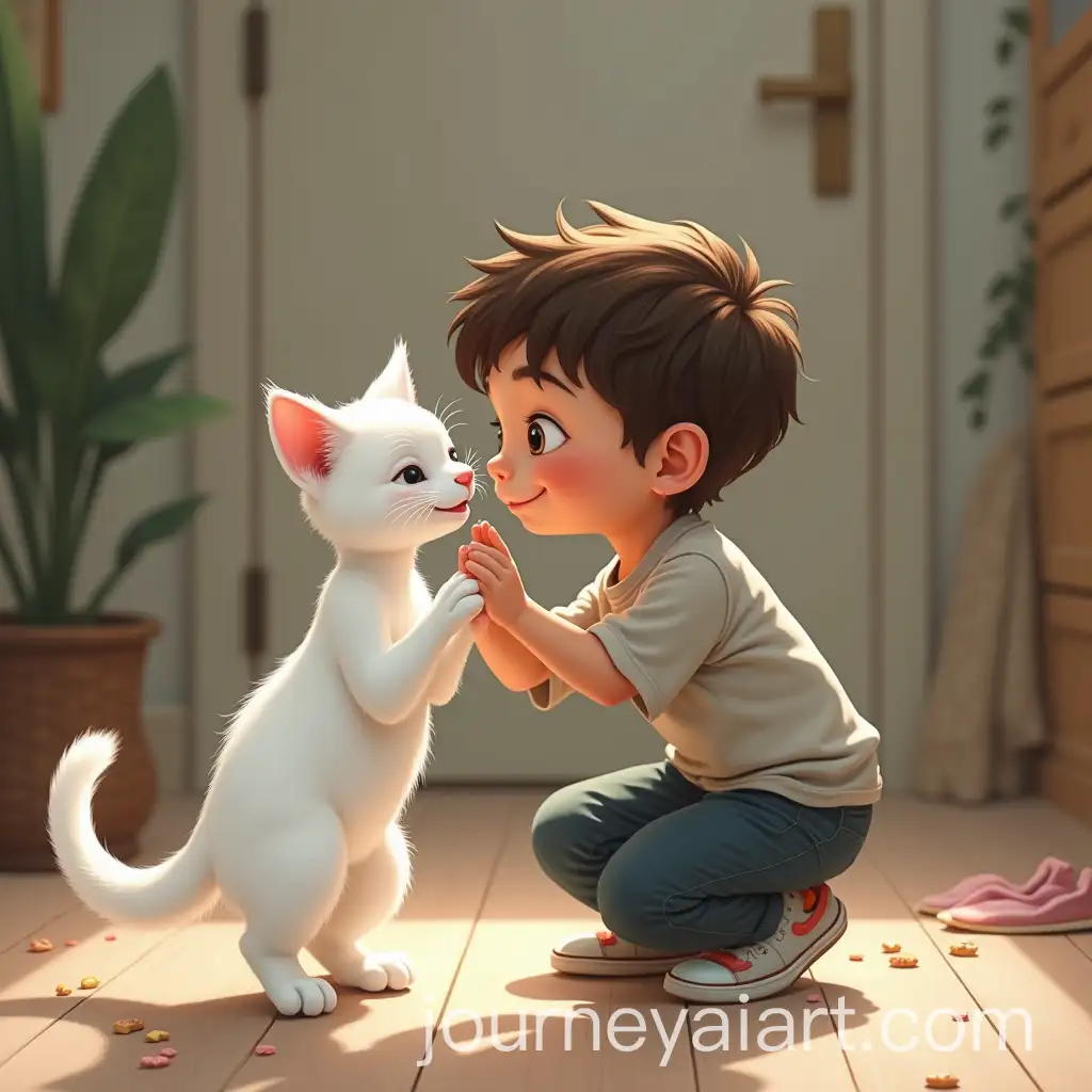 Little-Boy-Named-Ashquer-Playing-with-a-White-Cat