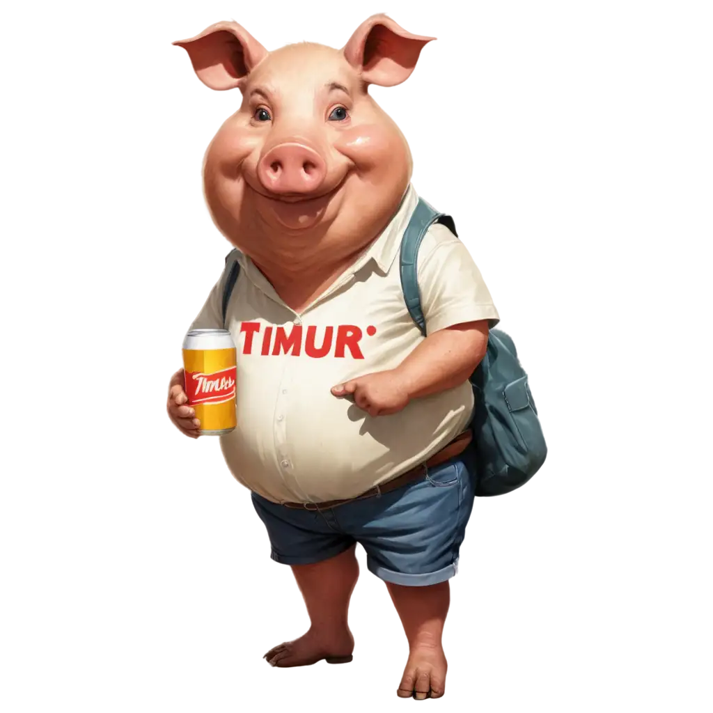 Funny-PNG-Image-of-a-Big-Fat-Pig-Holding-a-Beer-and-Wearing-a-Shirt-with-Timur-Inscription