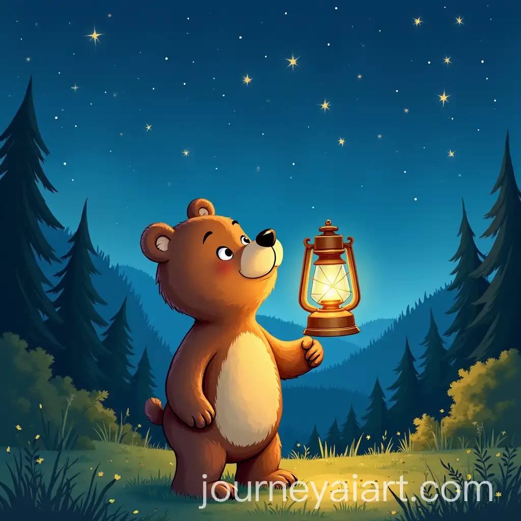 Cute-Bear-Leo-Holding-Lantern-Under-Starry-Sky-in-Peaceful-Forest
