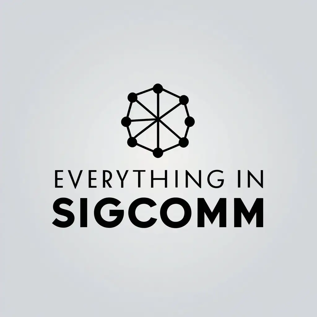 a vector logo design,with the text "everything in sigcomm", main symbol:network,Minimalistic,be used in Technology industry,clear background