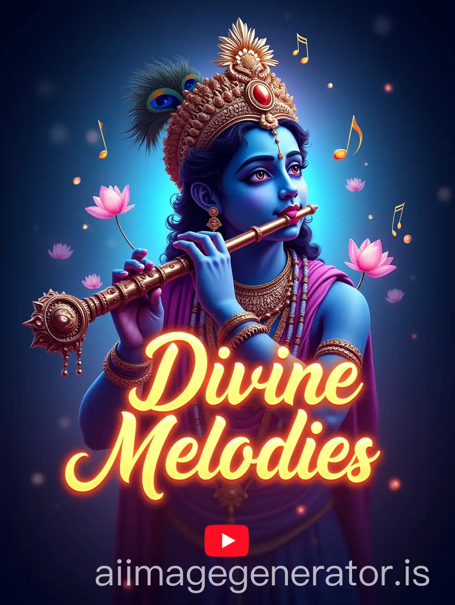 Neon-Illustration-of-Lord-Krishna-Playing-the-Flute-with-Divine-Aura-and-Musical-Notes