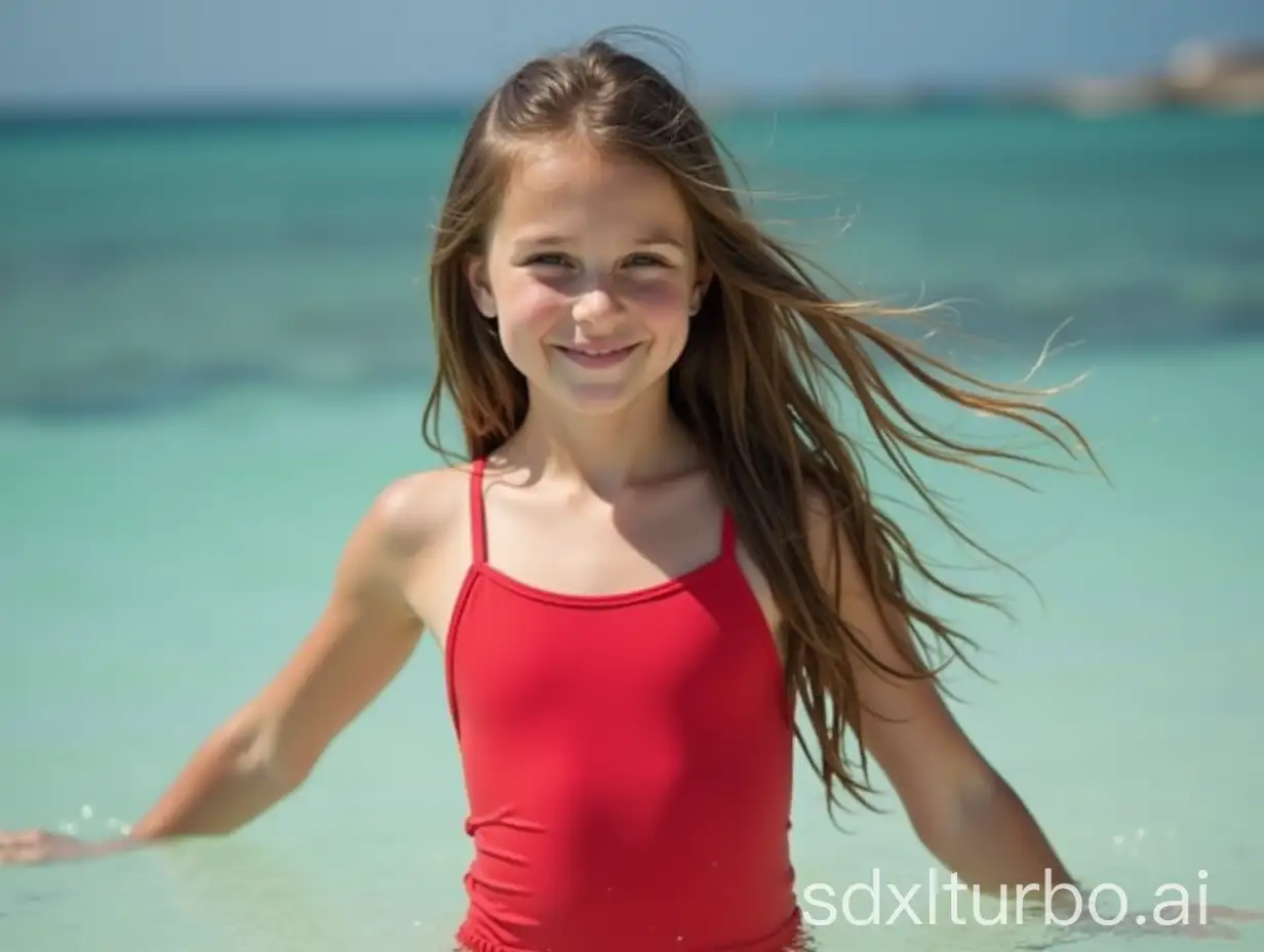 Teenage-Girl-in-Red-Bathing-Suit-with-Long-Brown-Hair