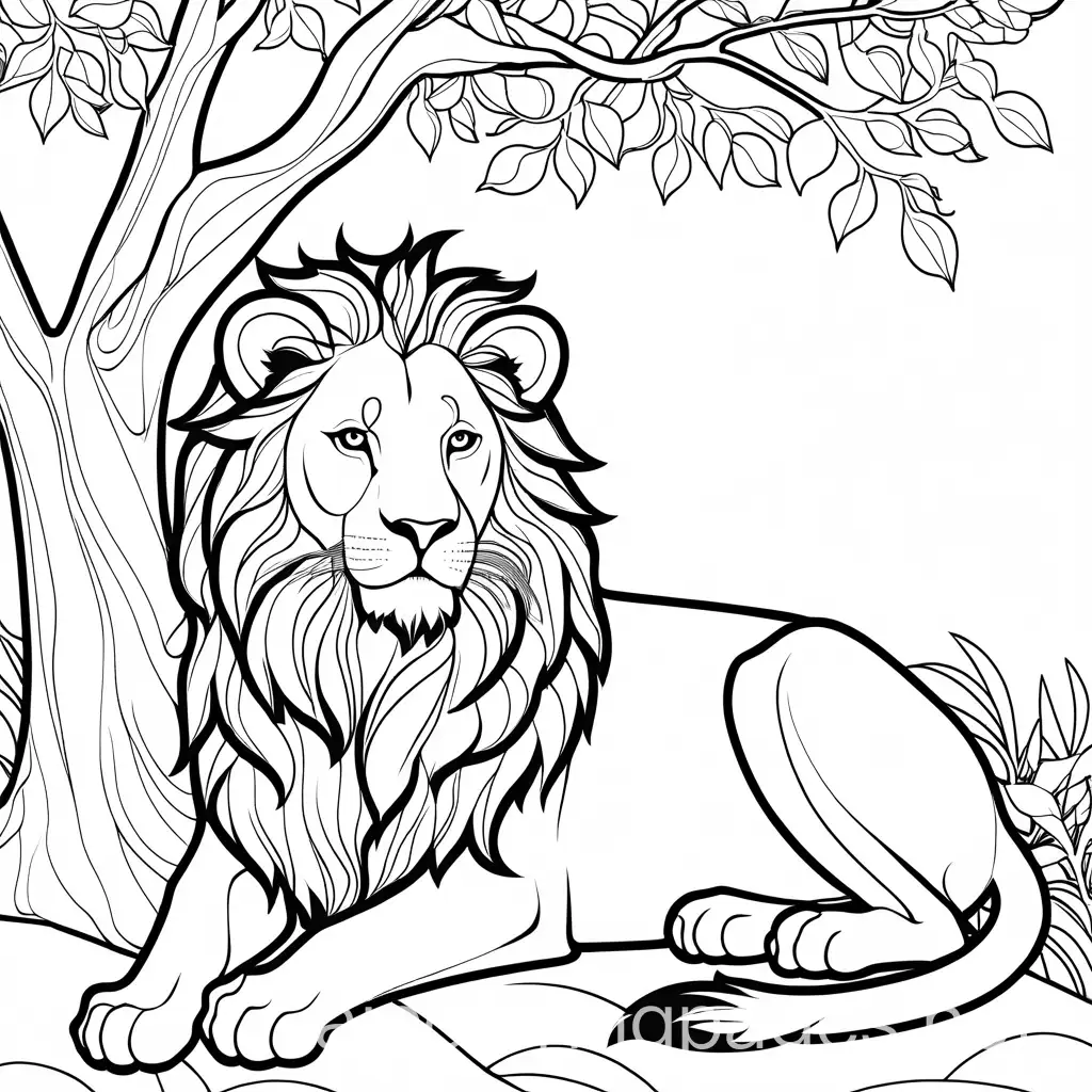 Relaxing-Lion-Coloring-Page-Black-and-White-Line-Art