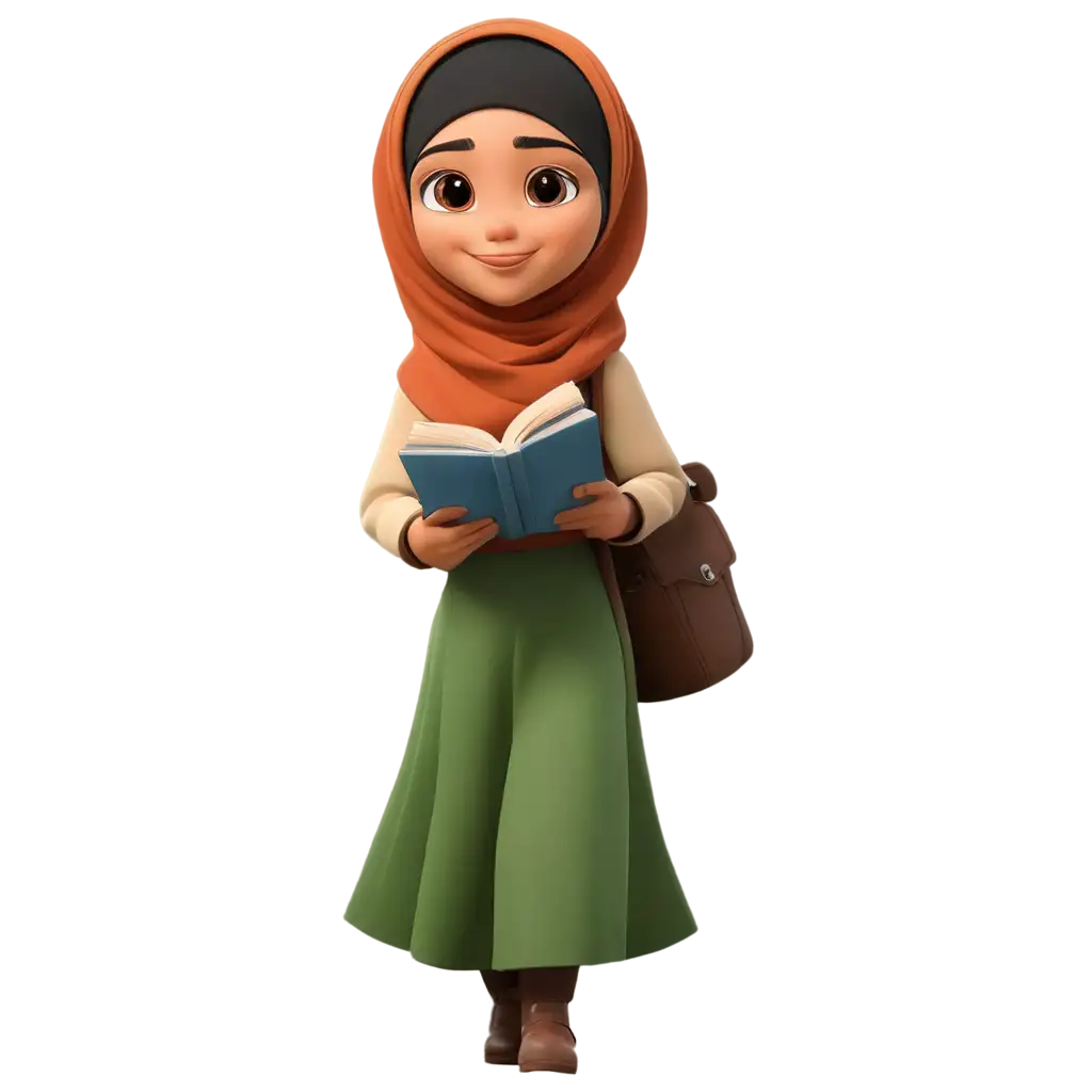 Animated-Cartoon-PNG-Image-of-Muslim-Women-Carrying-Books-HighQuality-Format-for-Diverse-Applications