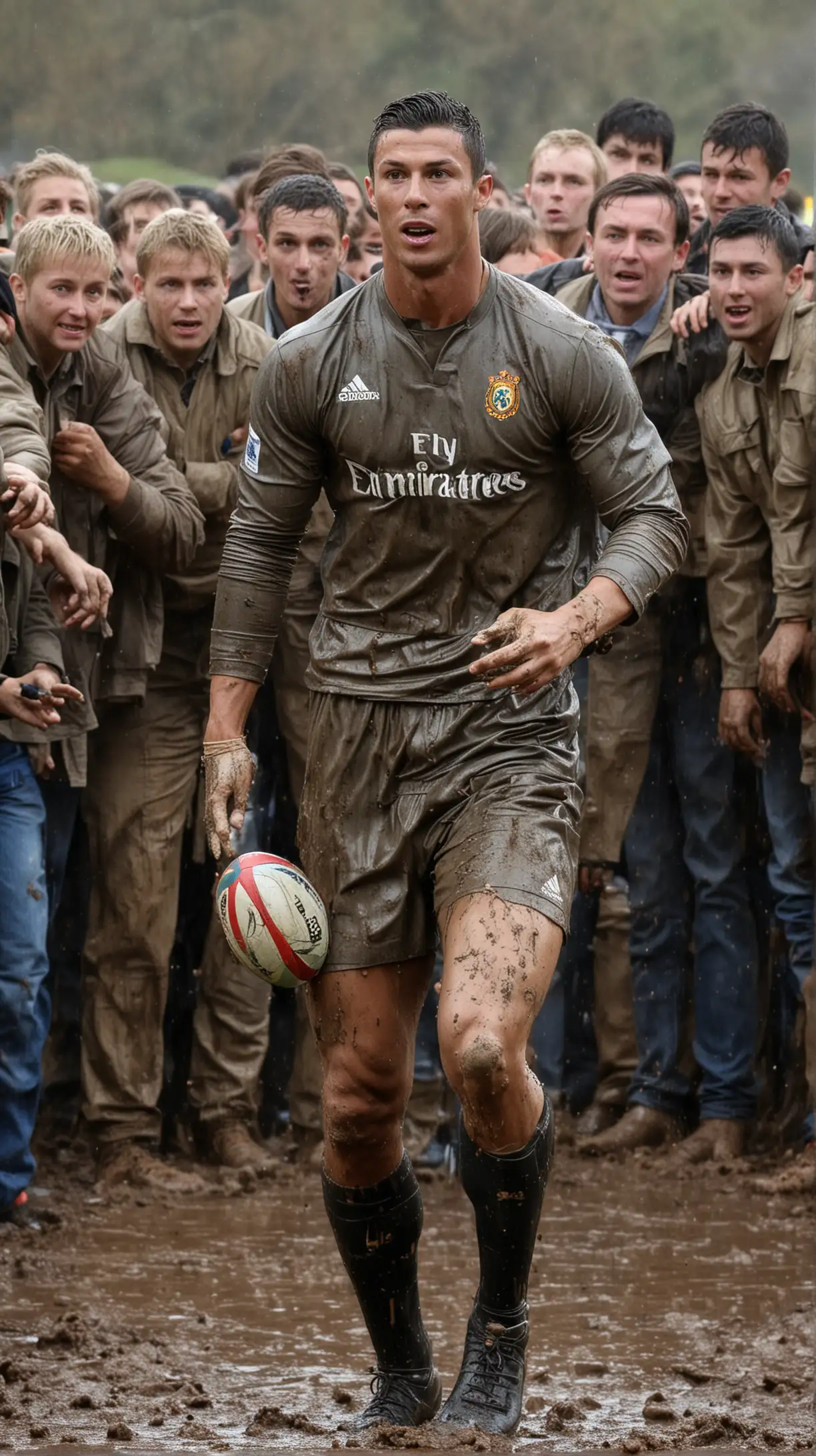 Cristiano Ronaldo Rugby Action with Fans