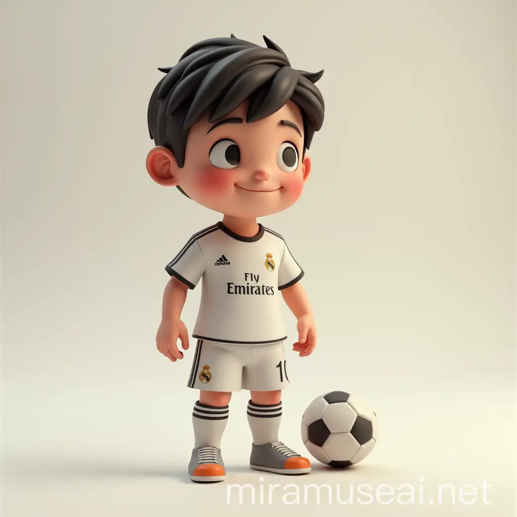 Cute 3D Rendered Soccer Player in Real Madrid Kit