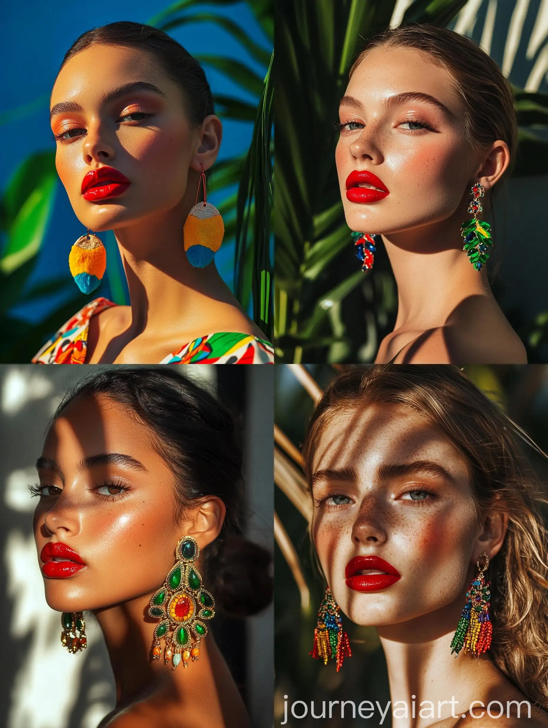 Fashion-Model-with-Colorful-Earrings-and-Red-Lipstick-Backlit-CloseUp-Shot