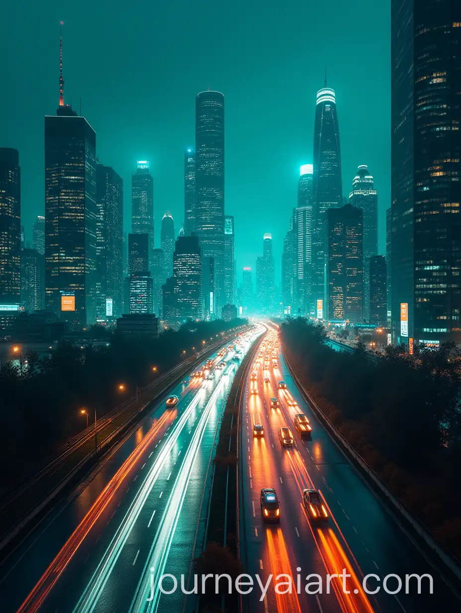 Futuristic-Night-Cityscape-with-Cyberpunk-Highway-and-Neon-Lights