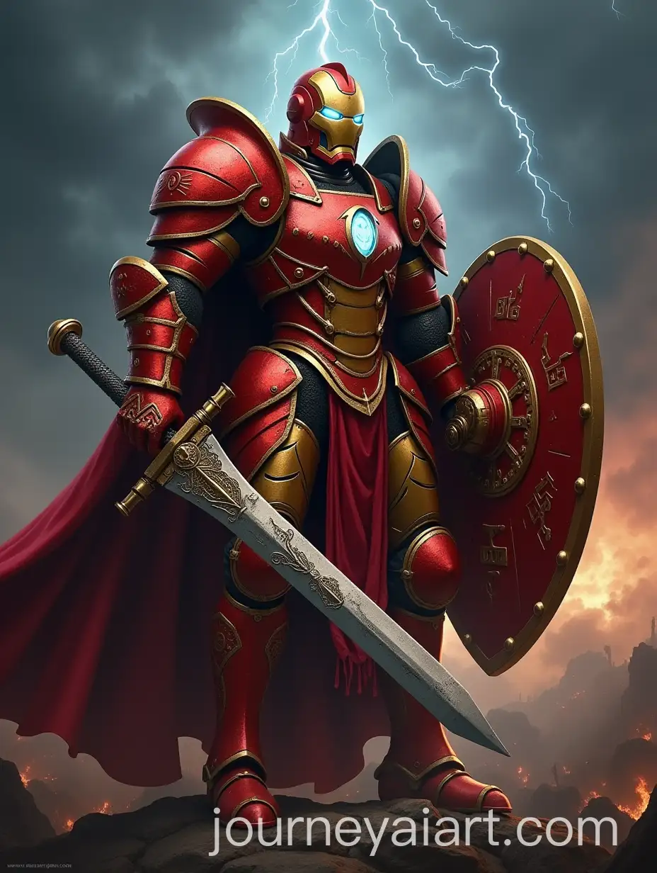 Armored-Knight-with-Glowing-Sword-in-a-WarTorn-Battlefield