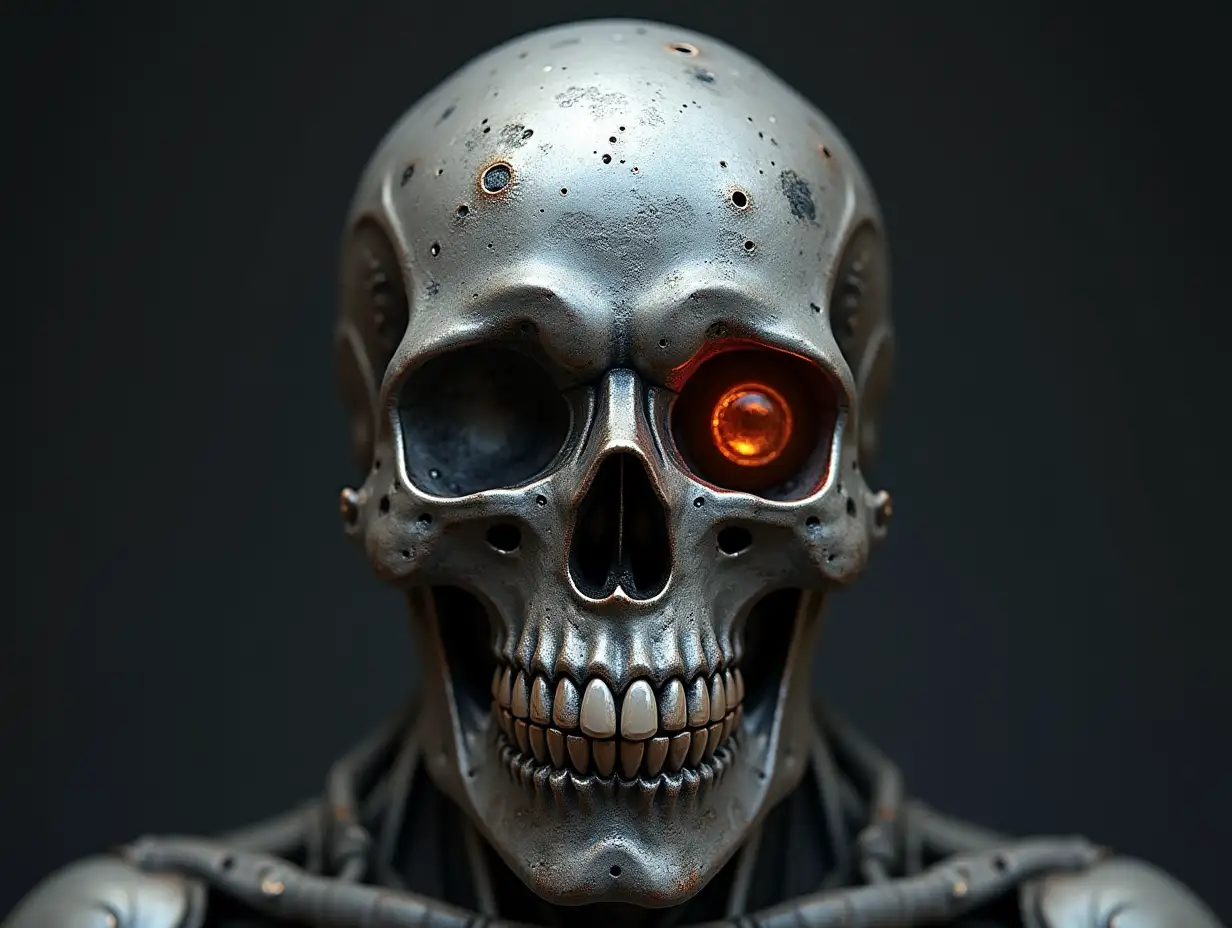 Cyber Totenkopf Zähne aus Silber with eyes,Copper and grey with Glass Ornaments Steampunk 100 mm 8K resolution