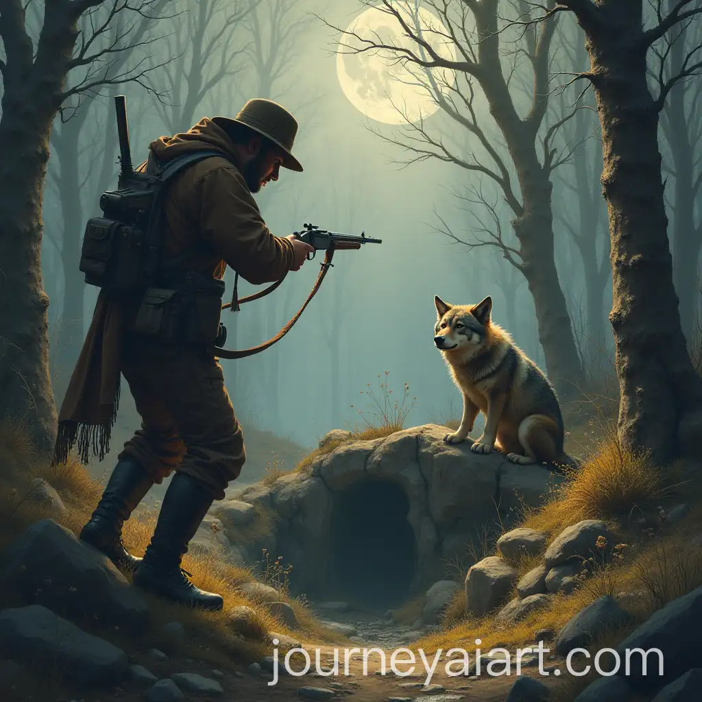 Hunter-and-Wolf-Encounter-in-theAI-Image-Prompt-Expansion-Wild