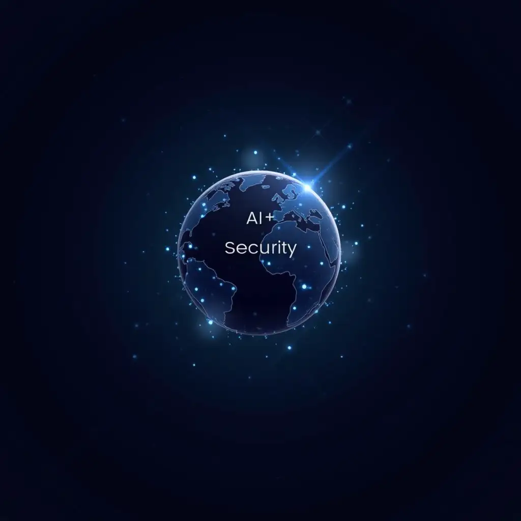 Visual: Flux-generated minimalist globe with glowing AI nodes and ‘AI + Security’ text, 1080x1080px, navy background, Chris Do’s sleek style