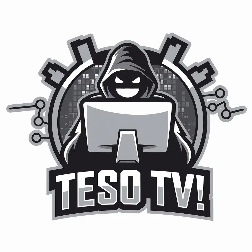 LOGO Design For Teso TV Hacker on PC with Abstract Background for Technology Industry