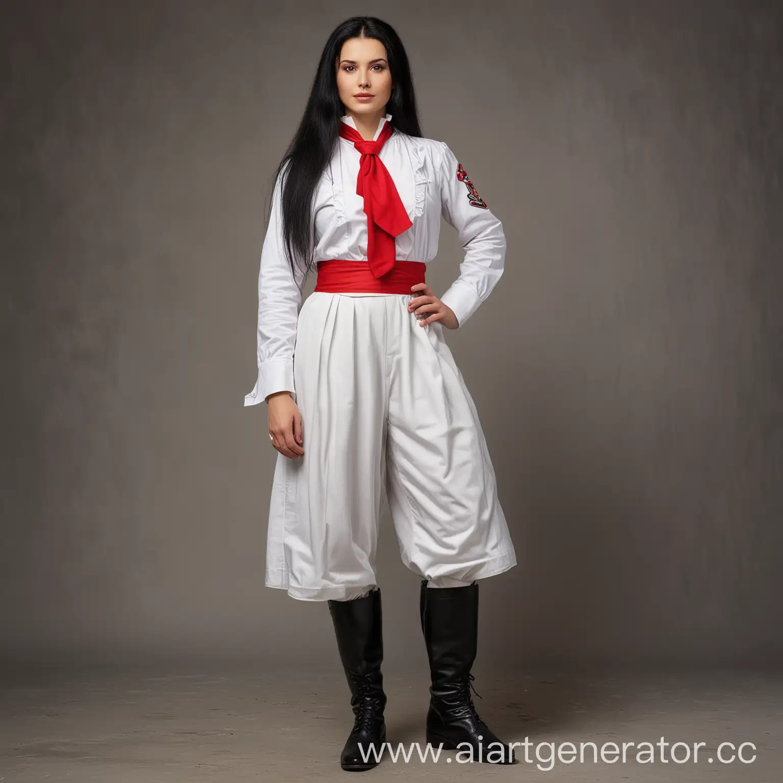 Cossack-Woman-in-White-Pioneer-Uniform-with-Red-Tie